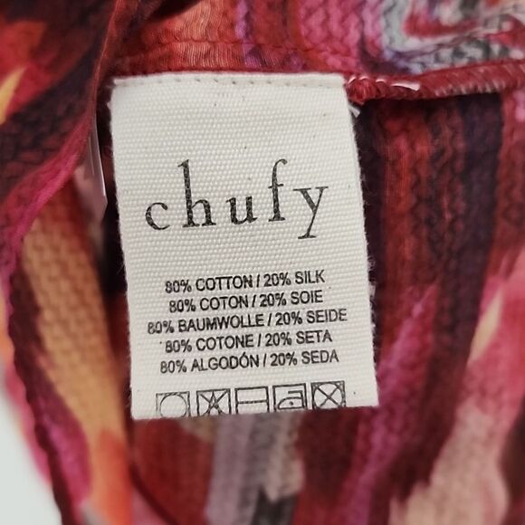 Chufy Red Ellis Gone Jammin Silk Blend Babydoll Ruffle Sleeves Blouse Top L (T20 - Picture 6 of 7